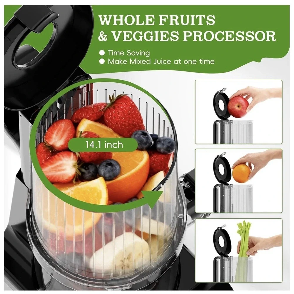 Cold Press Juicer, Wide Feed Chute Juicer Machines, Stainless Steel Slow Mast...